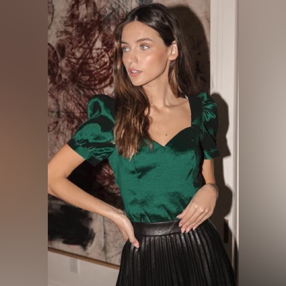 The Lulus May I Present Emerald Green Puff Sleeve Top